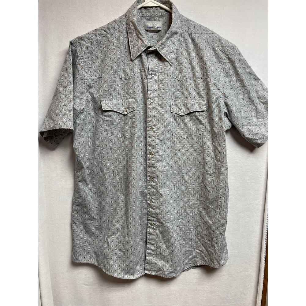 Wrangler wrancher shirt size Large short‎ sleeve gray blue white pearl button
